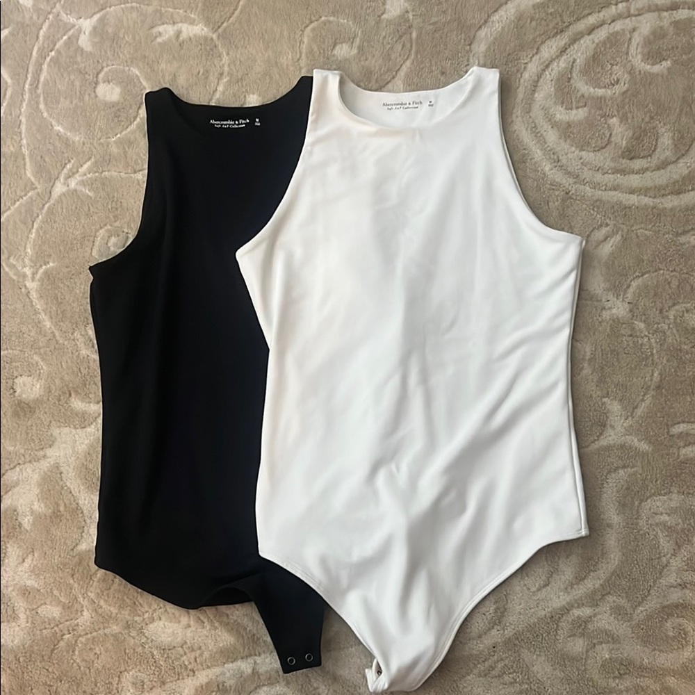 Abercrombie & Fitch Black and White Bodysuits High-Cut One Pieces